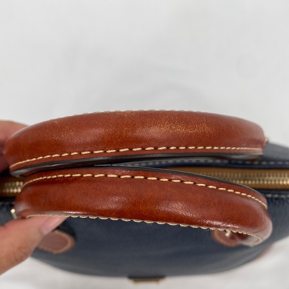 Dooney & Bourke Pebble Grain Domed Satchel Leather 2 Tone Blue Brown Casual - Picture 3 of 13